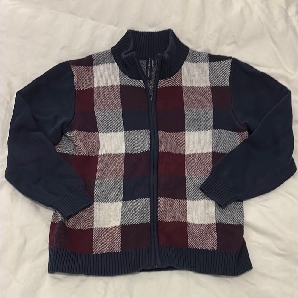 Janie and Jack Checkered Jacket - Navy, Burgundy, White
